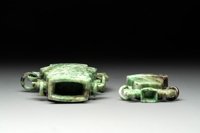 Three Chinese jade vases and covers, 20th C.