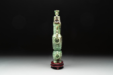 Three Chinese jade vases and covers, 20th C.