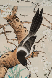 Yu Fei'an 于非闇 (1889-1959): 'Four magpies and plum blossom', ink and colour on paper