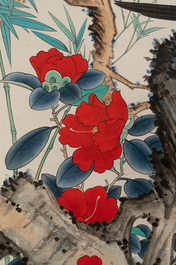 Yu Fei'an 于非闇 (1889-1959): 'Four magpies and plum blossom', ink and colour on paper