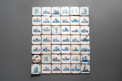 A collection of 80 mainly blue and white Dutch Delft tiles, 17/18th C.
