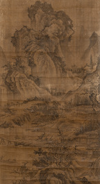 Chinese school: 'Mountainous landscape', ink and colour on silk, Qing or later