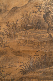 Chinese school: 'Mountainous landscape', ink and colour on silk, Qing or later