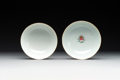 Two Chinese famille rose 'bamboo' and 'bitter gourd' bowls, Tongzhi mark and of the period
