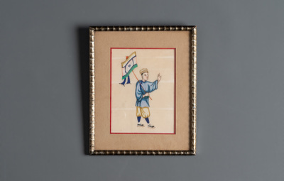 Ten frames with Chinese pith paper paintings depicting figures, Canton, 19th C.