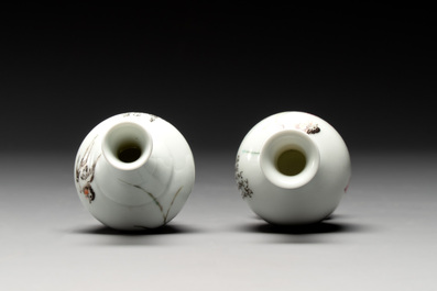 Five Chinese qianjiang cai wares , signed Wang Shaowei 王少維, Cheng Xingsheng 程興盛, Wang Xiaoting 汪小亭, 19/20th C.