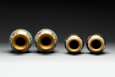 Four pairs of Chinese cloisonn&eacute; vases, 20th C.