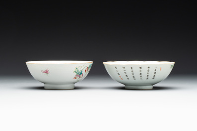 Two Chinese famille rose 'bamboo' and 'bitter gourd' bowls, Tongzhi mark and of the period