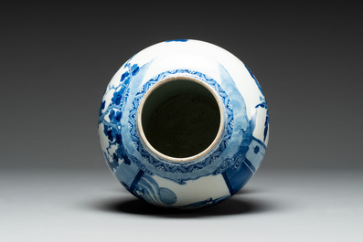 A Chinese blue and white vase with narrative design, 19th C.