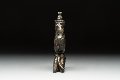 Three Chinese jade vases and covers, 20th C.