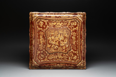 A large Chinese Canton gilt-lacquered garment box with landscape and figural design, 19th C.