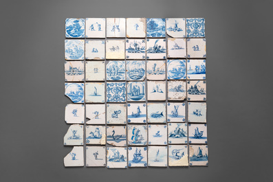 A collection of 164 mainly blue and white Dutch Delft tiles, 17/18th C.