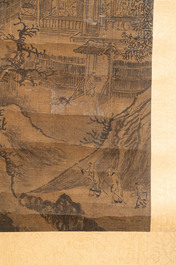 Chinese school: 'Mountainous landscape', ink and colour on silk, Qing or later