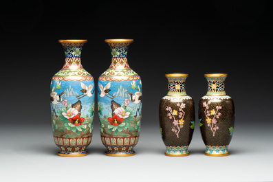 Four pairs of Chinese cloisonn&eacute; vases, 20th C.