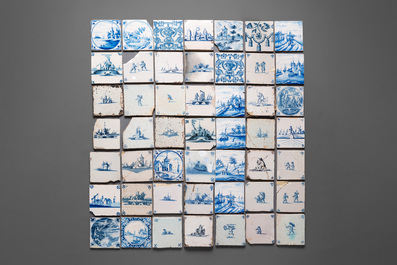 A collection of 164 mainly blue and white Dutch Delft tiles, 17/18th C.