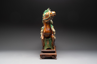 A massive Chinese sancai-glazed roof tile in shape of a horse rider, Ming
