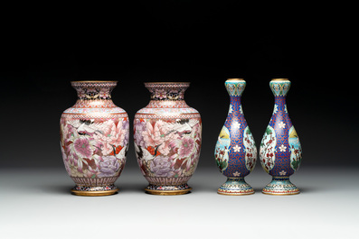 Four pairs of Chinese cloisonn&eacute; vases, 20th C.