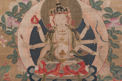 Chinese school: 'Usnisavijaya', ink and colour on silk, Qing or later