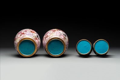 Four pairs of Chinese cloisonn&eacute; vases, 20th C.