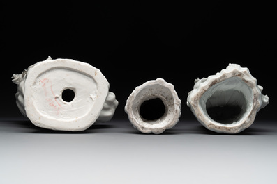 Three Chinese Dehua blanc de Chine figures of Guanyin, 20th C.