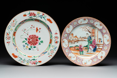 Seven Chinese blue, white, Imari-style and famille rose plates, Kangxi/Qianlong