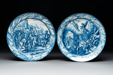 A set of six fine blue and white Dutch Delftware 'The Way of the Cross' plates, Rotterdam, ca. 1740-1750