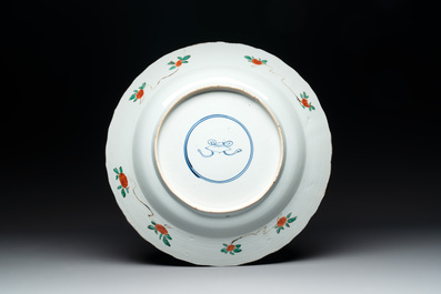 A Chinese famille verte 'river landscape' dish, lozenge mark, Kangxi