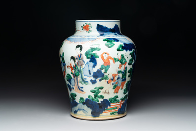 A Chinese wucai vase with court ladies and playing boys, Transitional period