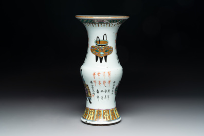 Three Chinese famille rose vases, one with cover, signed Wu Yu 吴玉, dated 1912