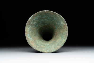 A Chinese archaic bronze ritual wine vessel, 'gu 觚', Shang