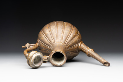 A Mughal bronze fluted jug or aftaba, 18/19th C.