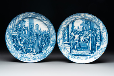 A set of six fine blue and white Dutch Delftware 'The Way of the Cross' plates, Rotterdam, ca. 1740-1750