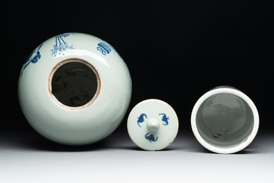 A collection of ten Chinese blue, white, famille rose and qianjiang cai wares, signed Yongzhen Shi 永真氏, 18/19th C.