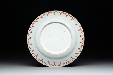 A Chinese famille rose 'arbor' plate after Cornelis Pronk, Qianlong