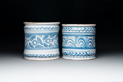Two blue and white Dutch Delftware albarelli, Northern Netherlands, 17th C.