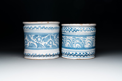 Two blue and white Dutch Delftware albarelli, Northern Netherlands, 17th C.