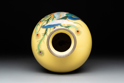 A Japanese yellow-ground cloisonn&eacute; 'phoenix' vase, Meiji/Taisho, 19/20th C.