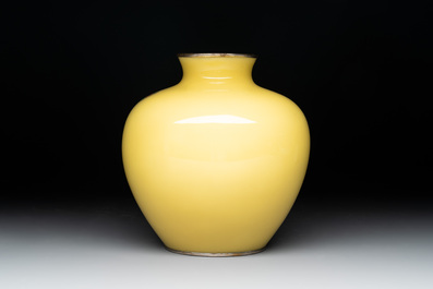 A Japanese yellow-ground cloisonn&eacute; 'phoenix' vase, Meiji/Taisho, 19/20th C.