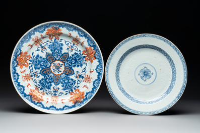 Seven Chinese blue, white, Imari-style and famille rose plates, Kangxi/Qianlong