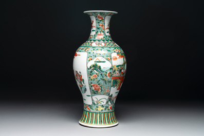 A Chinese famille verte vase and two covered vases, 19th C.