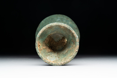 A Chinese archaic bronze ritual wine vessel, 'gu 觚', Shang