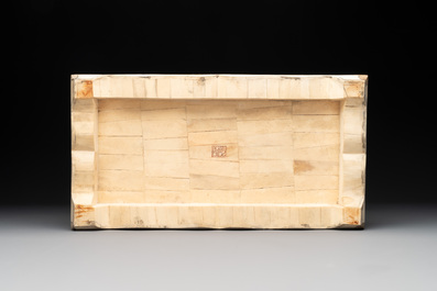 A Chinese bone-veneered group of Guandi and his attendents, 20th C.