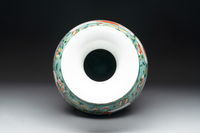 A Chinese famille verte vase and two covered vases, 19th C.