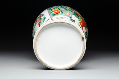A Chinese famille verte vase and two covered vases, 19th C.