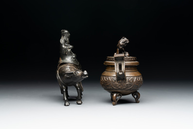 A Chinese 'Laozi on Buffalo' covered censer and a ding-form covered censer, Ming/Qing
