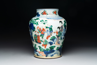 A Chinese wucai vase with court ladies and playing boys, Transitional period