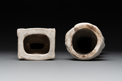 Three Chinese Dehua blanc de Chine figures of Guanyin and Weituo, He Chaozong 何朝宗 and Dehua 德化 mark, 20th C.
