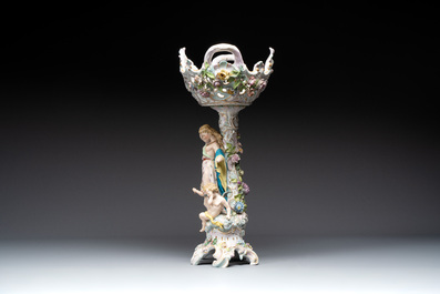 A large polychrome Saxon porcelain centrepiece, Germany, 19/20th C.