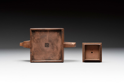 A Chinese Yixing stoneware teapot and cover, signed Hu Yaoting 胡耀庭, dated 1912
