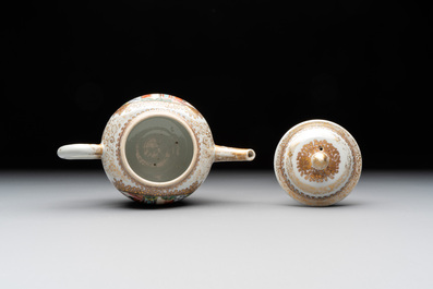 A Chinese Canton famille rose 'mandarin subject' teapot, Qianlong